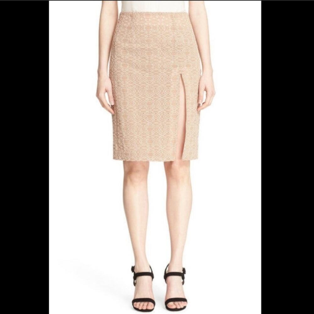 Jonathan Simkhai Women's Beige Burlesque Split Eyelet Pencil Skirt sz 10